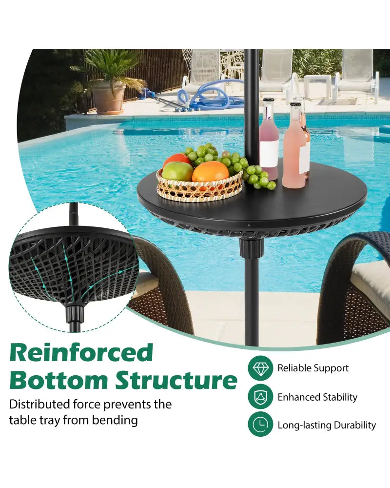 Patio Umbrella Table Tray Adjustable with Umbrella Poles-Black - Black - Outdoor Umbrella Bases
