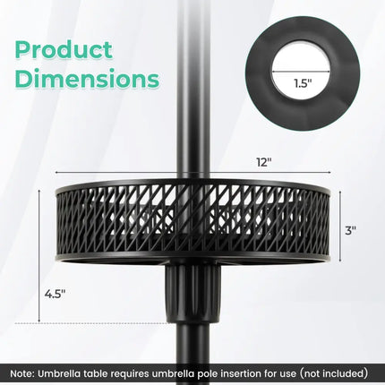 Patio Umbrella Table Tray Adjustable with Storage and Umbrella Poles-Black - Black - Outdoor Umbrella Bases