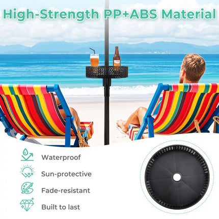 Patio Umbrella Table Tray Adjustable with Storage and Umbrella Poles-Black - Black - Outdoor Umbrella Bases
