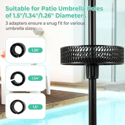 Patio Umbrella Table Tray Adjustable with Storage and Umbrella Poles-Black - Black - Outdoor Umbrella Bases