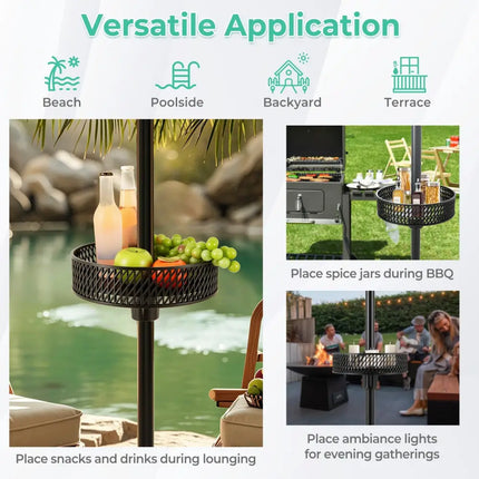 Patio Umbrella Table Tray Adjustable with Storage and Umbrella Poles-Black - Black - Outdoor Umbrella Bases
