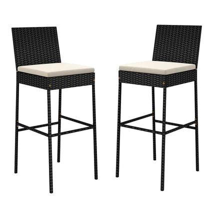 Patio Wicker Barstools Set of 2 with Footrest and Backrest for Backyard - Patio Bar Furniture