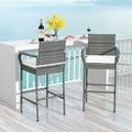 Patio Wicker Barstools with Armrests and Soft Cushions for Porch Backyard Set of 2 - Gray - Patio Bar Furniture