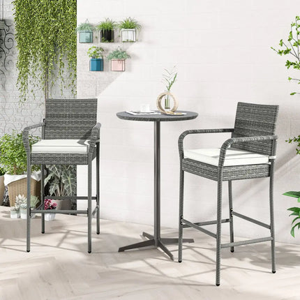 Patio Wicker Barstools with Armrests and Soft Cushions for Porch Backyard Set of 2 - Gray - Patio Bar Furniture