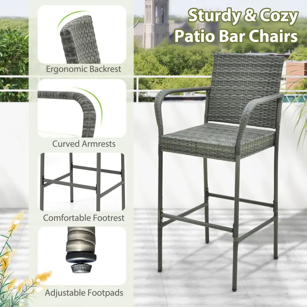 Patio Wicker Barstools with Armrests and Soft Cushions for Porch Backyard Set of 2 - Gray - Patio Bar Furniture