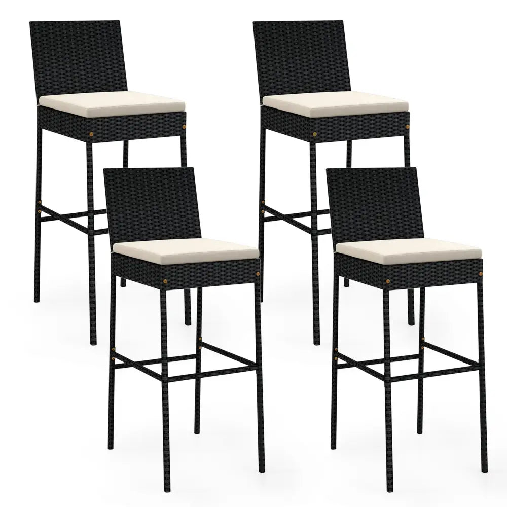 Patio Wicker Barstools with Footrest and Backrest Set of 4 - Black - Patio Bar Furniture