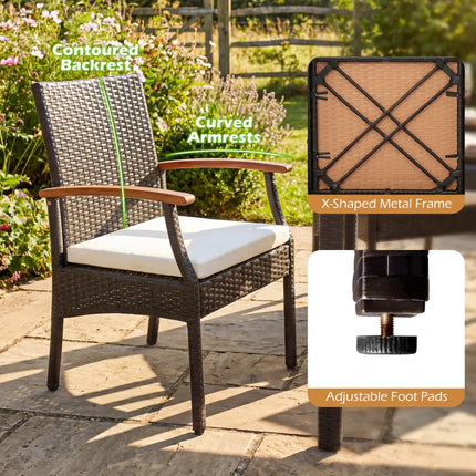 Patio Wicker Chair with Soft Zippered Cushion-Set of 4 - Off White - Patio Dining Chairs