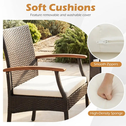 Patio Wicker Chair with Soft Zippered Cushion-Set of 4 - Off White - Patio Dining Chairs