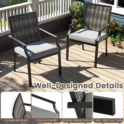 Patio Wicker Chairs Set of 2 Stackable Rattan Armchairs with Removable Cushions-Grey - Gray - Patio Dining Chairs