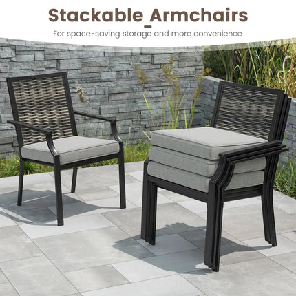 Patio Wicker Chairs Set of 2 Stackable Rattan Armchairs with Removable Cushions-Grey - Gray - Patio Dining Chairs