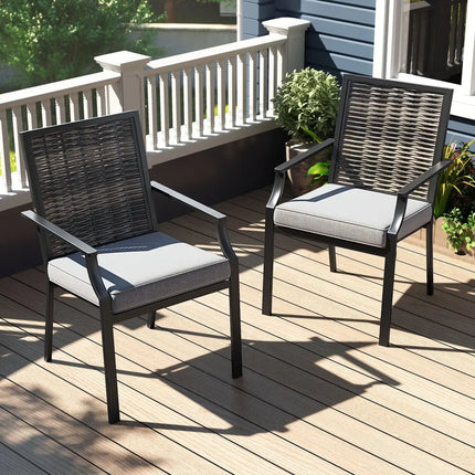 Patio Wicker Chairs Set of 2 Stackable Rattan Armchairs with Removable Cushions-Grey - Gray - Patio Dining Chairs