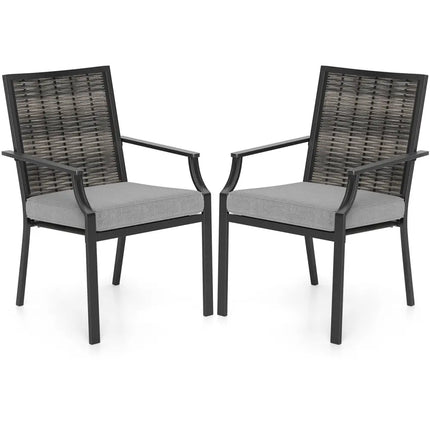 Patio Wicker Chairs Set of 2 Stackable Rattan Armchairs with Removable Cushions-Grey - Gray - Patio Dining Chairs