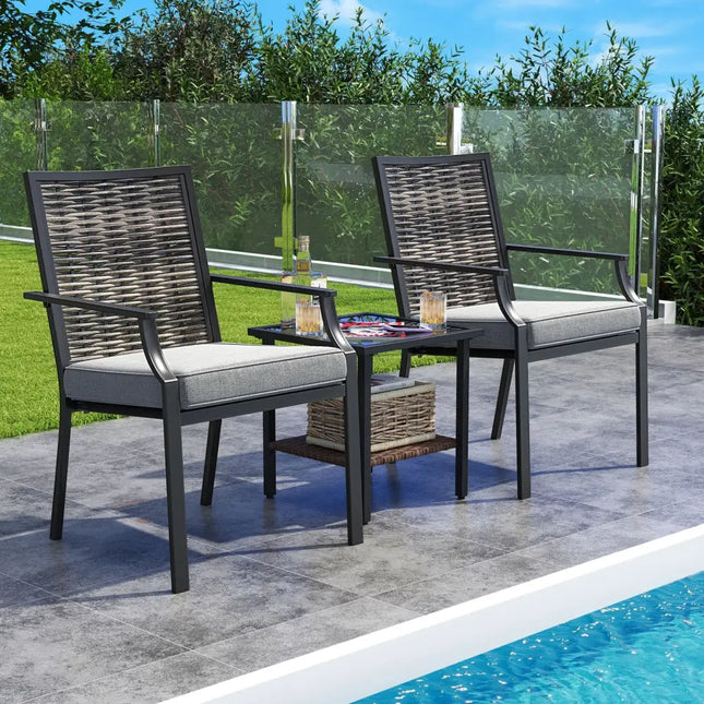Patio Wicker Chairs Set of 2 Stackable Rattan Armchairs with Removable Cushions-Grey - Gray - Patio Dining Chairs