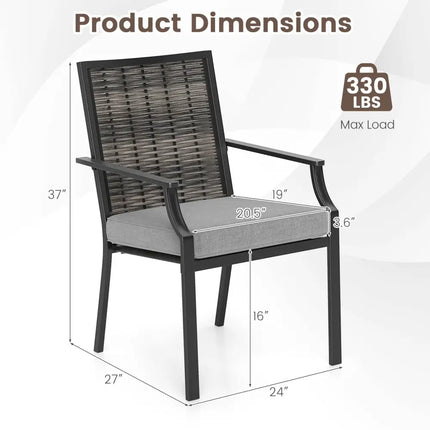 Patio Wicker Chairs Set of 2 Stackable Rattan Armchairs with Removable Cushions-Grey - Gray - Patio Dining Chairs
