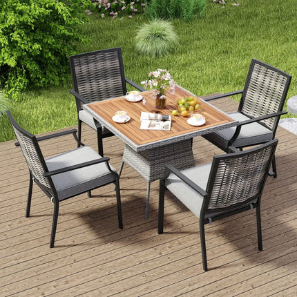 Patio Wicker Chairs Set of 2 Stackable Rattan Armchairs with Removable Cushions-Grey - Gray - Patio Dining Chairs