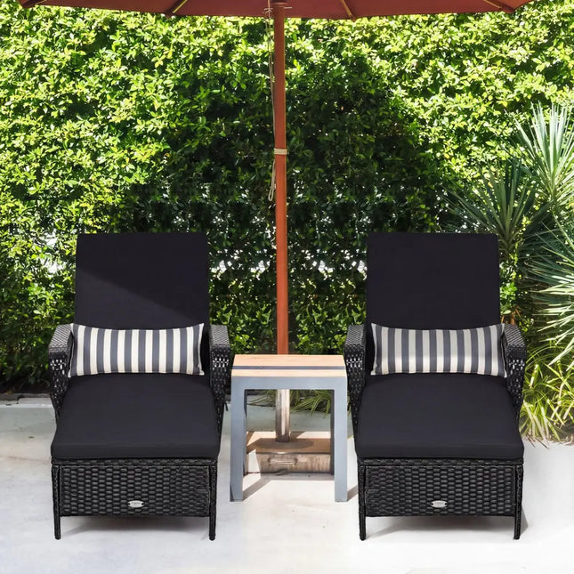 Patio Wicker Chaise Lounge Chair with Pillow and Adjustable Backrest with Cushion-Black - Black - Outdoor Chaise Lounges