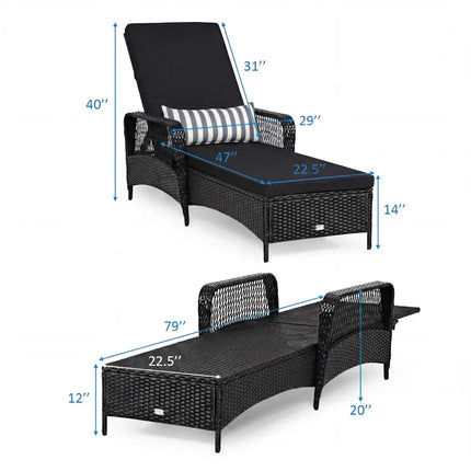 Patio Wicker Chaise Lounge Chair with Pillow and Adjustable Backrest with Cushion-Black - Black - Outdoor Chaise Lounges