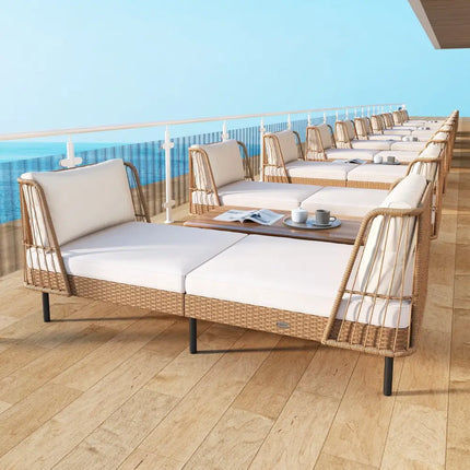 Patio Wicker Daybed Outdoor Boho Rattan Loveseat Sofa with Seat and Back Cushions-White - White - Outdoor Sectionals