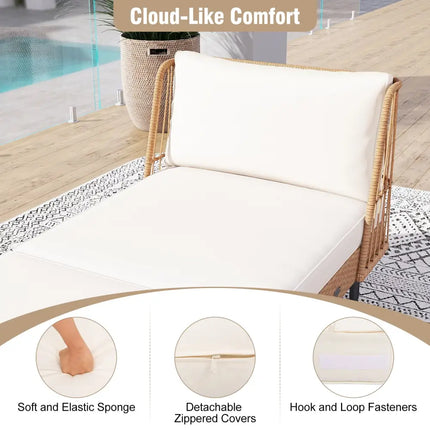 Patio Wicker Daybed Outdoor Boho Rattan Loveseat Sofa with Seat and Back Cushions-White - White - Outdoor Sectionals