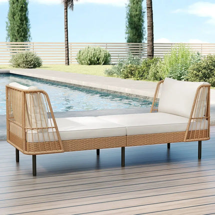 Patio Wicker Daybed Outdoor Boho Rattan Loveseat Sofa with Seat and Back Cushions-White - White - Outdoor Sectionals