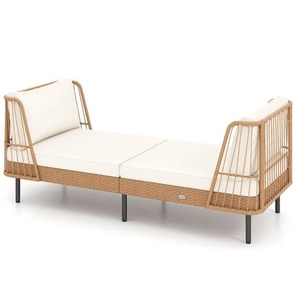 Patio Wicker Daybed Outdoor Boho Rattan Loveseat Sofa with Seat and Back Cushions-White - White - Outdoor Sectionals