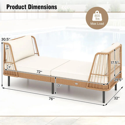 Patio Wicker Daybed Outdoor Boho Rattan Loveseat Sofa with Seat and Back Cushions-White - White - Outdoor Sectionals