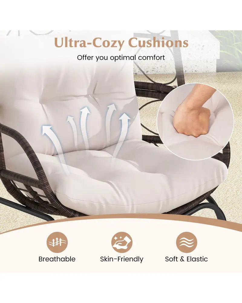 Patio Wicker Egg Chair Outdoor Rattan Lounge Basket with Seat and Back Cushions-Brown - Brown - Outdoor Chaise Lounges