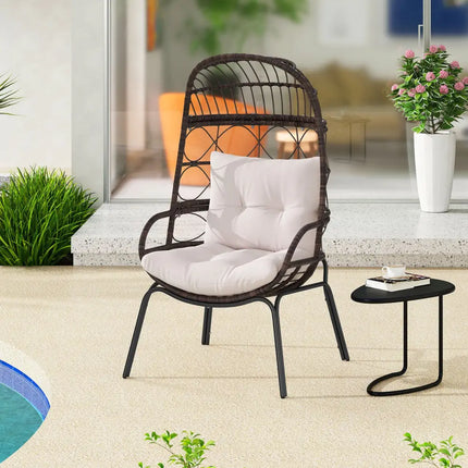 Patio Wicker Egg Chair Outdoor Rattan Lounge Basket with Seat and Back Cushions-Brown - Brown - Outdoor Chaise Lounges