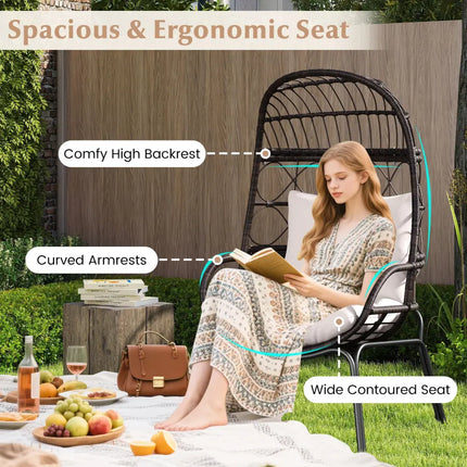 Patio Wicker Egg Chair Outdoor Rattan Lounge Basket with Seat and Back Cushions-Brown - Brown - Outdoor Chaise Lounges