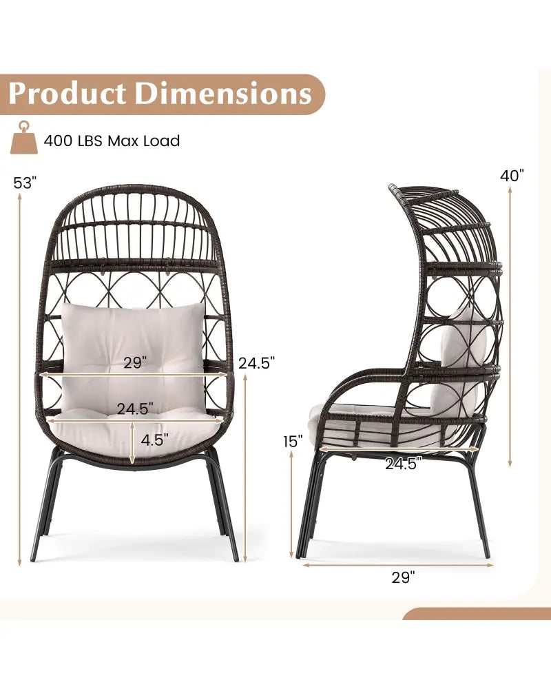 Patio Wicker Egg Chair Outdoor Rattan Lounge Basket with Seat and Back Cushions-Brown - Brown - Outdoor Chaise Lounges