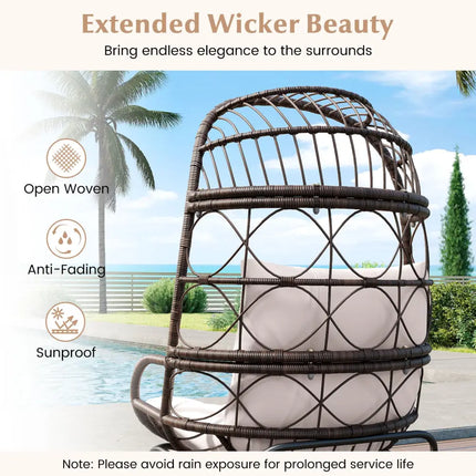 Patio Wicker Egg Chair Outdoor Rattan Lounge Basket with Seat and Back Cushions-Brown - Brown - Outdoor Chaise Lounges