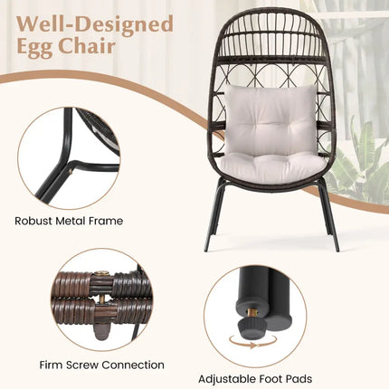 Patio Wicker Egg Chair Outdoor Rattan Lounge Basket with Seat and Back Cushions-Brown - Brown - Outdoor Chaise Lounges
