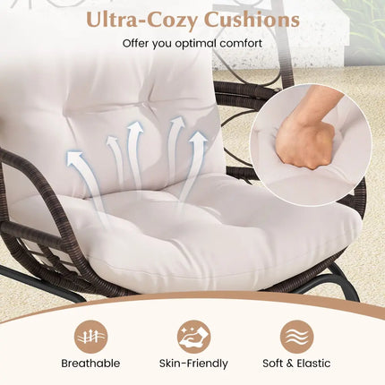 Patio Wicker Egg Chair Outdoor Rattan Lounge Basket with Seat and Back Cushions-Brown - Brown - Outdoor Chaise Lounges