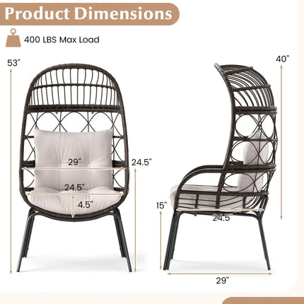 Patio Wicker Egg Chair Outdoor Rattan Lounge Basket with Seat and Back Cushions-Brown - Brown - Outdoor Chaise Lounges