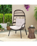 Patio Wicker Egg Chair Outdoor Rattan Lounge Basket with Seat and Back Cushions-Brown - Brown - Outdoor Chaise Lounges