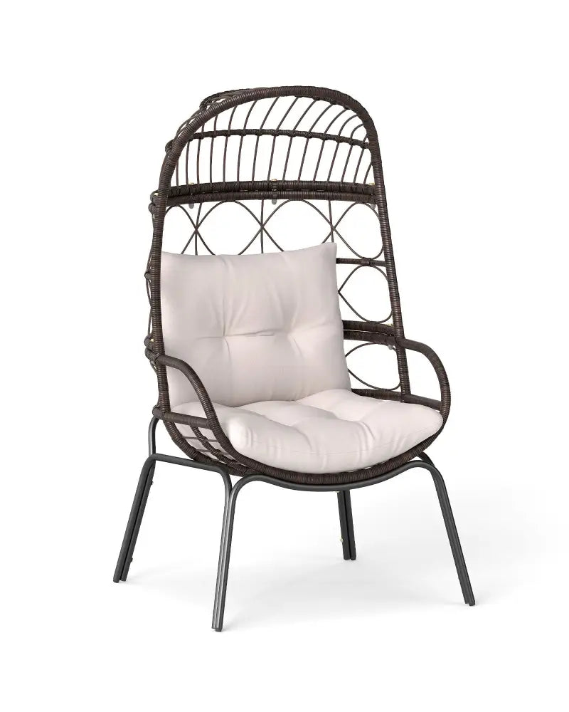 Patio Wicker Egg Chair Outdoor Rattan Lounge Basket with Seat and Back Cushions-Brown - Brown - Outdoor Chaise Lounges