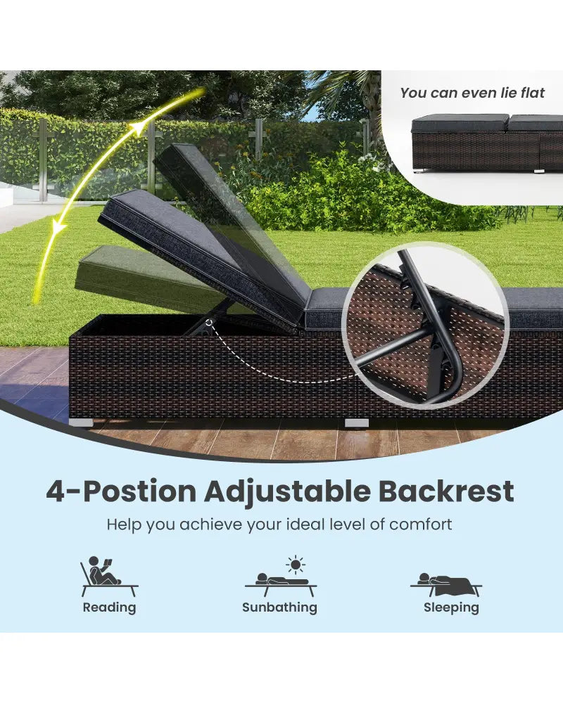 Patio Wicker Lounge Chair with 4-level Backrest and Long Seat Cushion-Brown - Brown - Outdoor Chaise Lounges