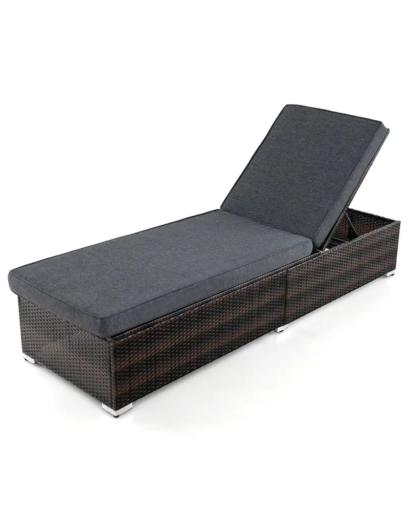 Patio Wicker Lounge Chair with 4-level Backrest and Long Seat Cushion-Brown - Brown - Outdoor Chaise Lounges