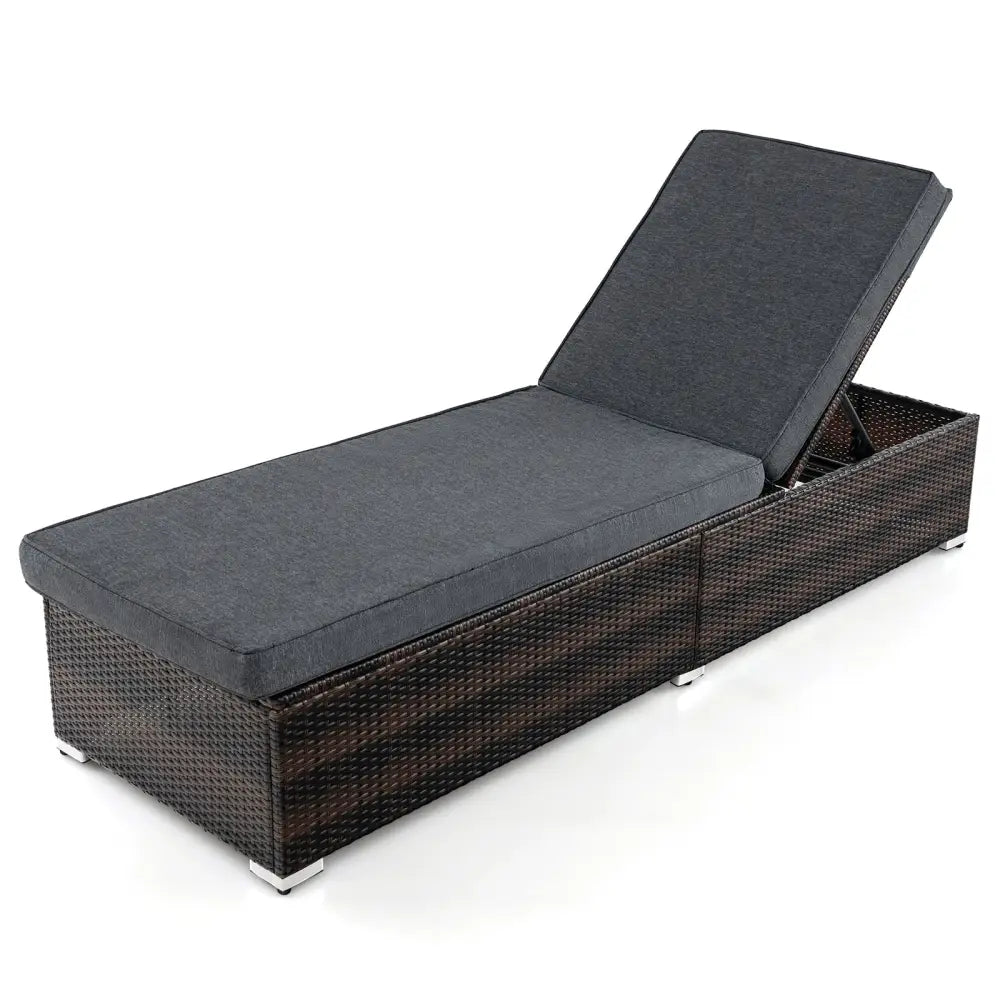 Patio Wicker Lounge Chair with 4-level Backrest and Long Seat Cushion-Brown - Brown - Outdoor Chaise Lounges