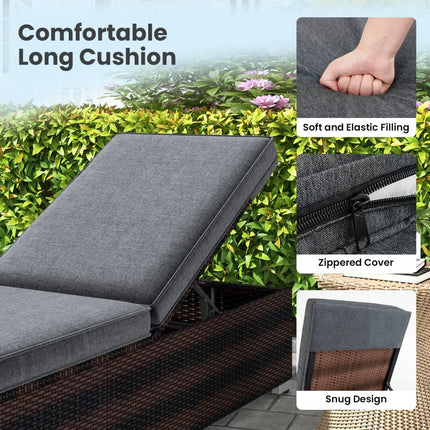 Patio Wicker Lounge Chair with 4-level Backrest and Long Seat Cushion-Brown - Brown - Outdoor Chaise Lounges
