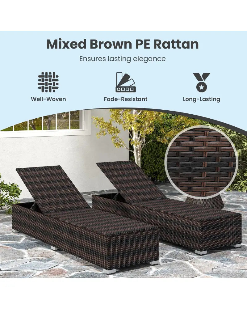 Patio Wicker Lounge Chair with 4-level Backrest and Long Seat Cushion-Brown - Brown - Outdoor Chaise Lounges