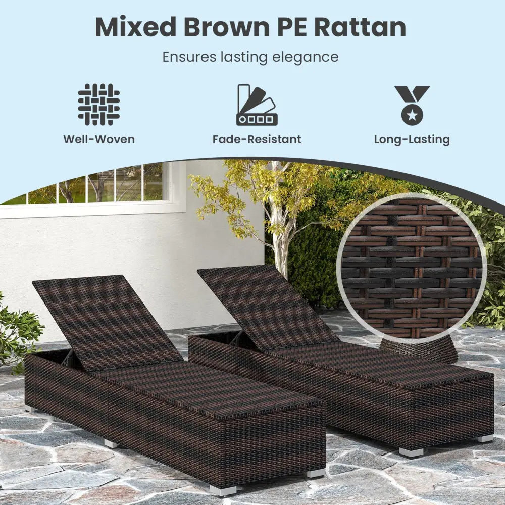 Patio Wicker Lounge Chair with 4-level Backrest and Long Seat Cushion-Brown - Brown - Outdoor Chaise Lounges