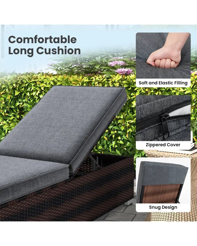 Patio Wicker Lounge Chair with 4-level Backrest and Long Seat Cushion-Brown - Brown - Outdoor Chaise Lounges