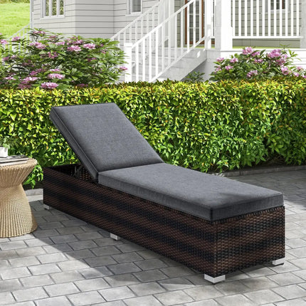 Patio Wicker Lounge Chair with 4-level Backrest and Long Seat Cushion-Brown - Brown - Outdoor Chaise Lounges