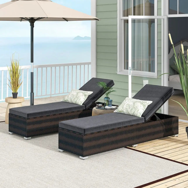 Patio Wicker Lounge Chair with 4-level Backrest and Long Seat Cushion-Brown - Brown - Outdoor Chaise Lounges