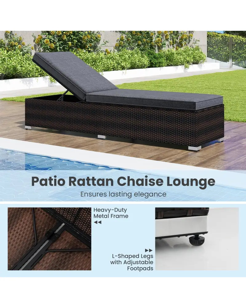 Patio Wicker Lounge Chair with 4-level Backrest and Long Seat Cushion-Brown - Brown - Outdoor Chaise Lounges