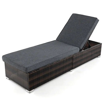 Patio Wicker Lounge Chair with 4-level Backrest and Long Seat Cushion-Brown - Brown - Outdoor Chaise Lounges