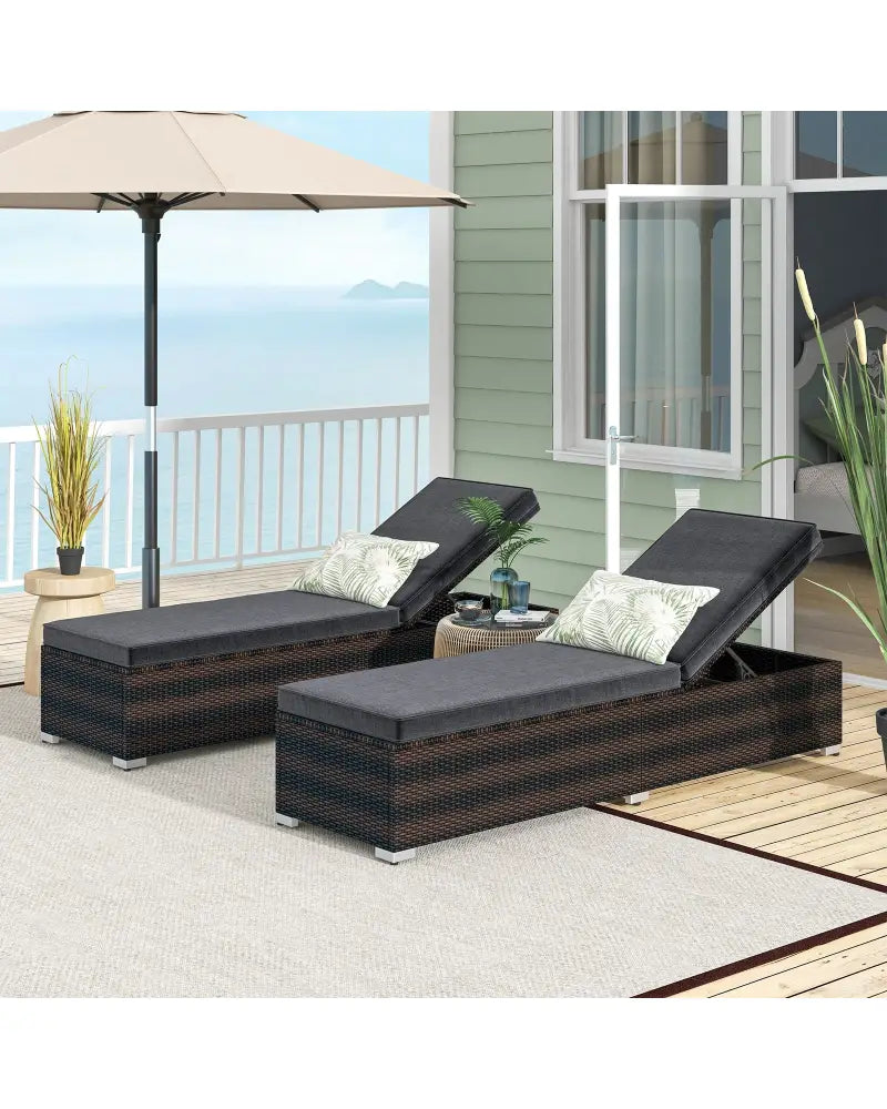 Patio Wicker Lounge Chair with 4-level Backrest and Long Seat Cushion-Brown - Brown - Outdoor Chaise Lounges