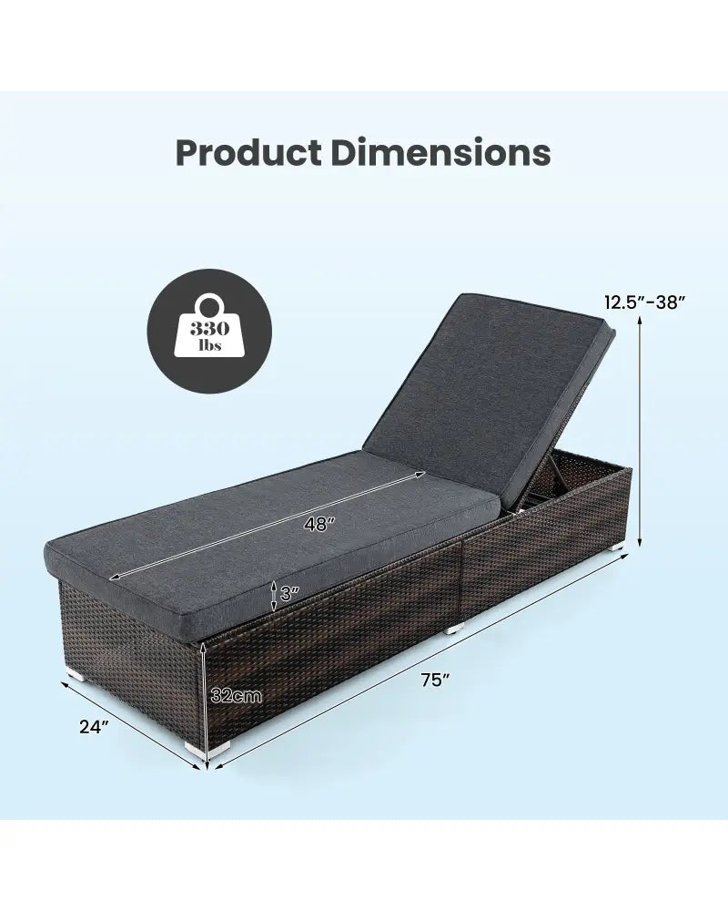 Patio Wicker Lounge Chair with 4-level Backrest and Long Seat Cushion-Brown - Brown - Outdoor Chaise Lounges