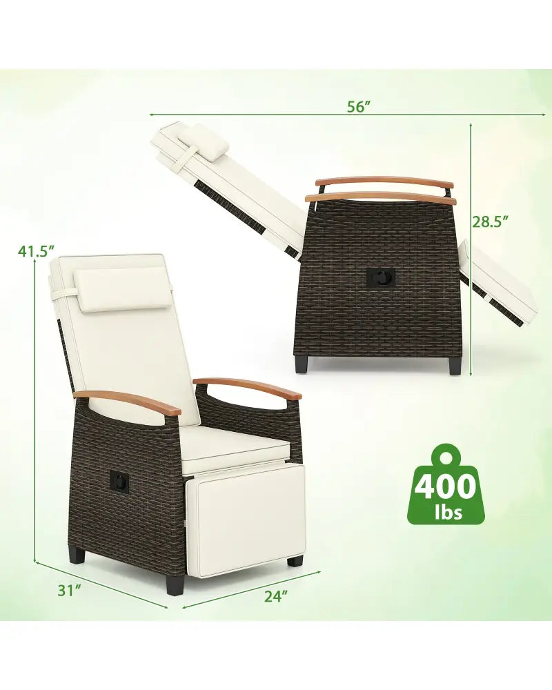Patio Wicker Recliner Chair with Adjustable Backrest and Footrest-White - White - Outdoor Chaise Lounges